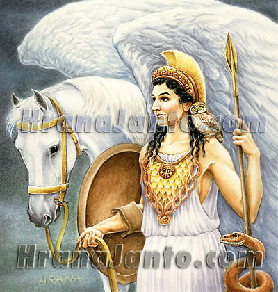 The Goddess Athena, with her horse Pegasus